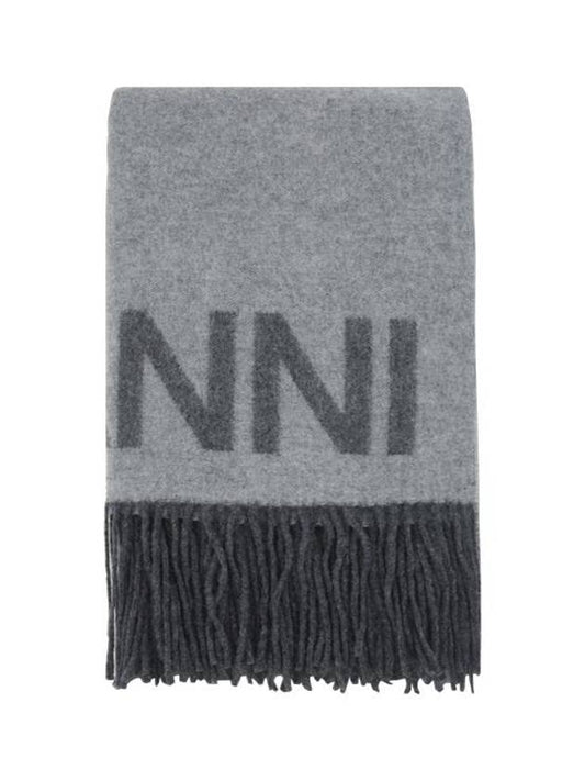 Fringes And Logo Muffler Grey - GANNI - BALAAN 1