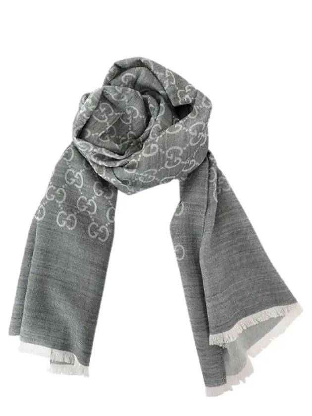 GG Jacquard Pattern Two-Tone Wool Silk Muffle Grey - GUCCI - BALAAN 1