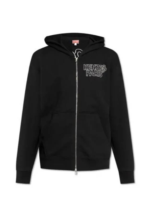 Logo Cotton Zip-Up Jacket Black - KENZO - BALAAN 2