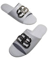 Women's Silver BB Logo Slippers White - BALENCIAGA - BALAAN.