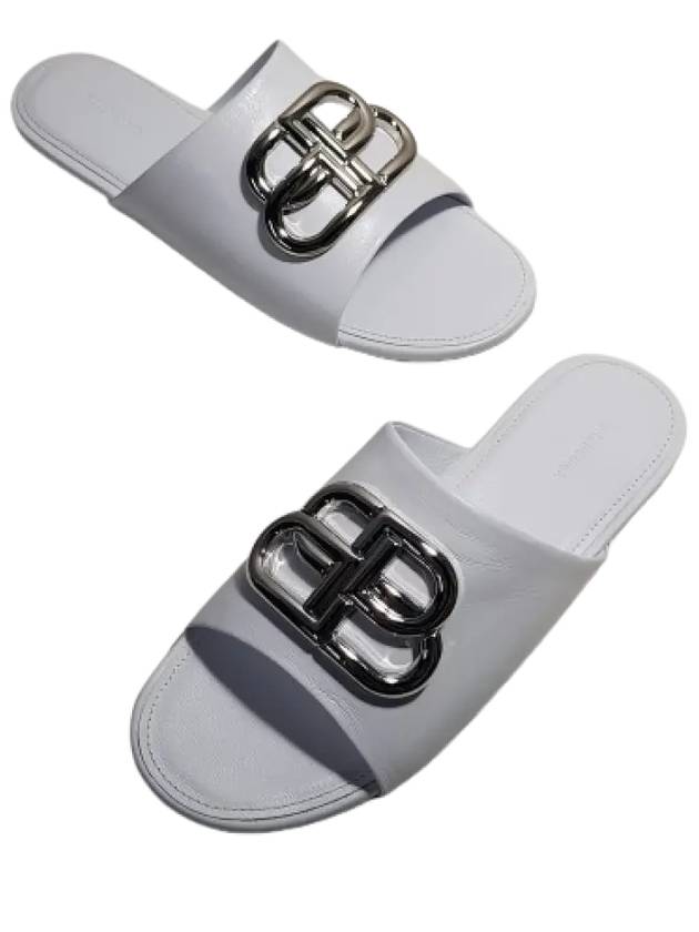 Silver BB Logo Slippers White - BALENCIAGA - BALAAN 4