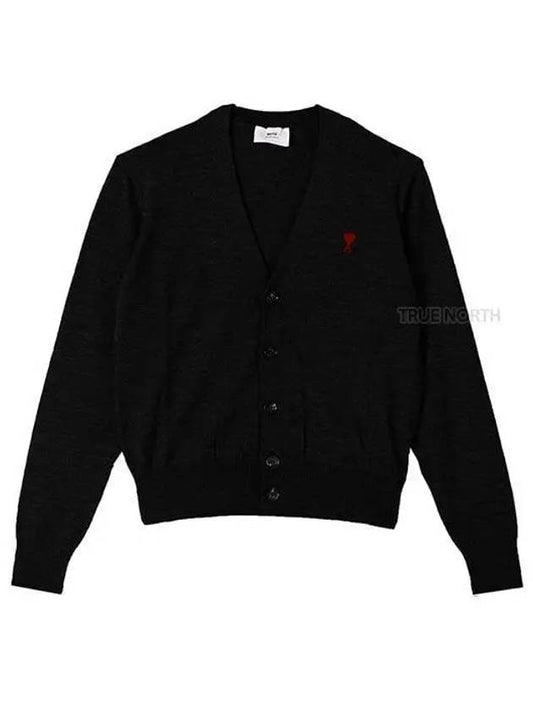 Red Heart Logo Merino Wool Cardigan Black - AMI - BALAAN 2