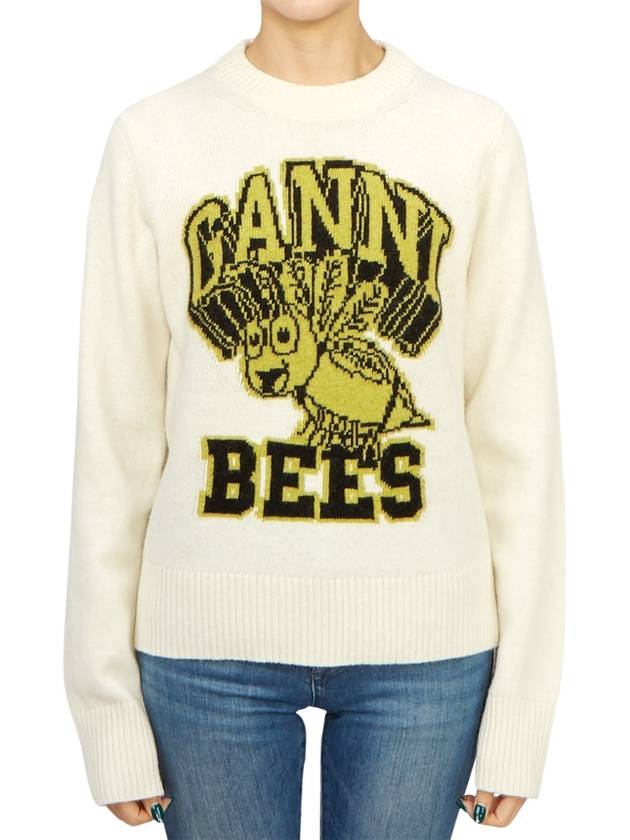 Women's Logo Intarsia Knit Top Off White - GANNI - BALAAN 2