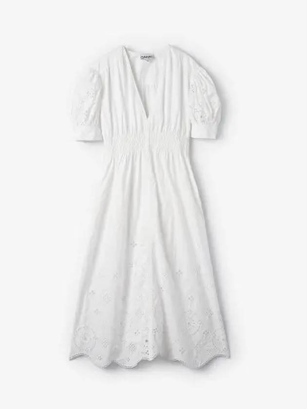 Broderie Anglaise V-Neck Midi Dress White - GANNI - BALAAN 1