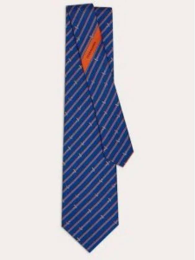 Tonal Print Silk Tie Marino - SALVATORE FERRAGAMO - BALAAN 2