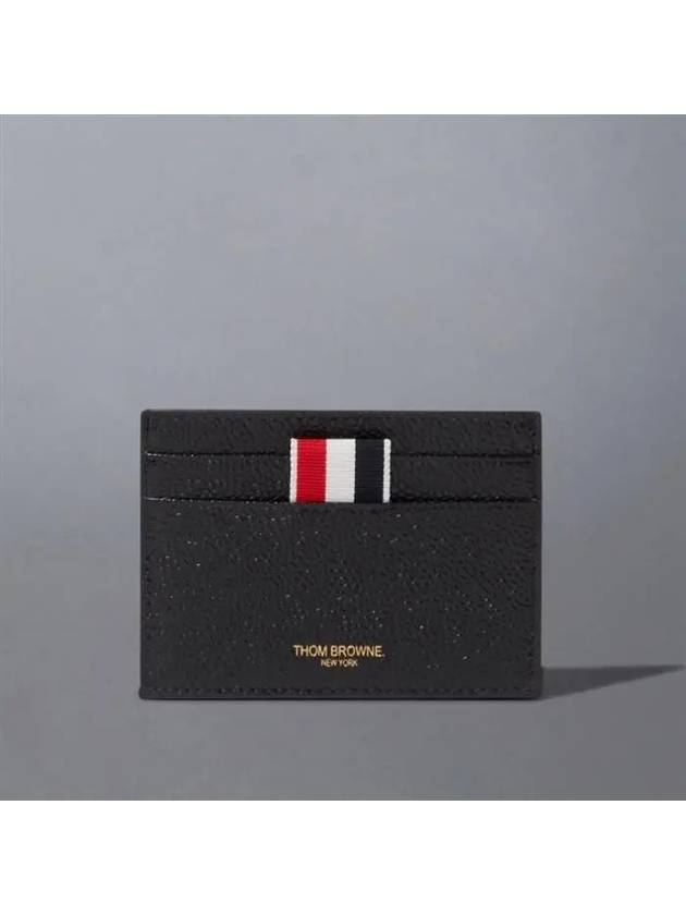 Stripe Note Compartment Pebble Grain Leather Card Wallet Black - THOM BROWNE - BALAAN 2