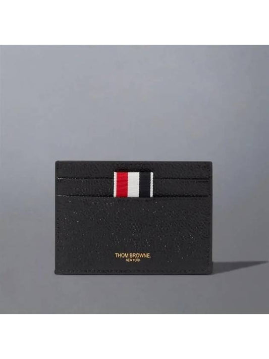 Stripe Note Compartment Pebble Grain Leather Card Wallet Black - THOM BROWNE - BALAAN 2