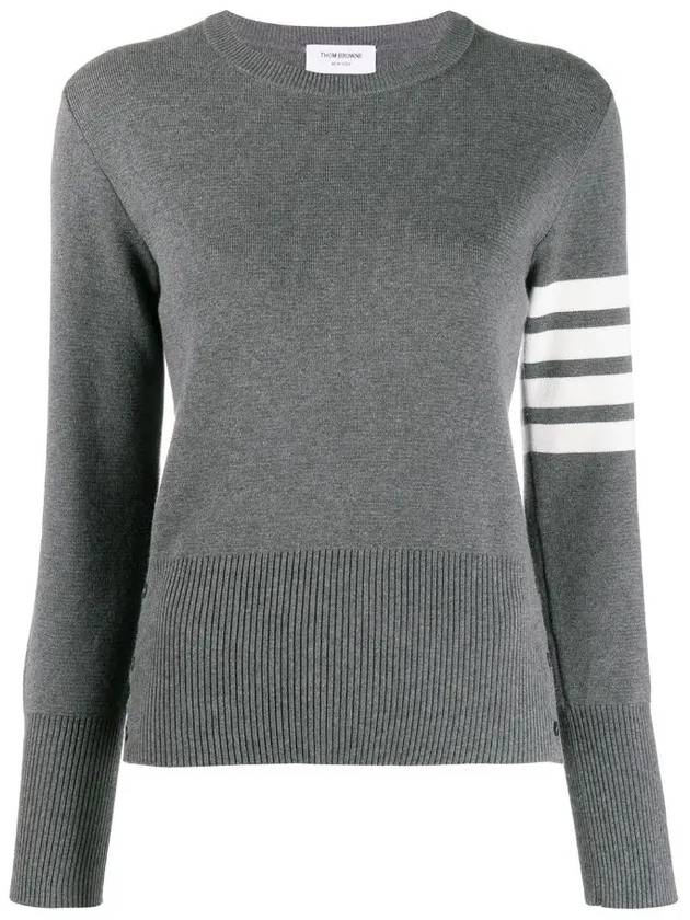 Milano Stitch Crewneck 4-Bar Cotton Crepe Knit Top Grey - THOM BROWNE - BALAAN 2