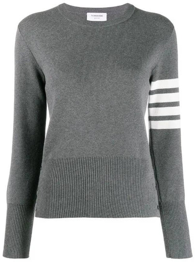 Milano Stitch Crewneck 4-Bar Cotton Crepe Knit Top Grey - THOM BROWNE - BALAAN 2