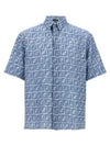 FF Linen Short Sleeve Shirt Blue - FENDI - BALAAN 2