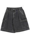 Dumba wide cargo denim half pants BLACK - GRAYBLVD - BALAAN 3