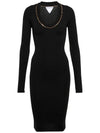 Gold Chain Detail Cashmere Long Sleeve Midi Dress Black - BOTTEGA VENETA - BALAAN 2