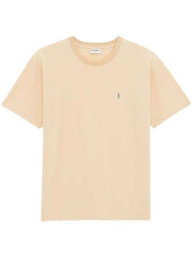 Embroidered Logo Short Sleeve T-Shirt Yellow - SAINT LAURENT - BALAAN 2