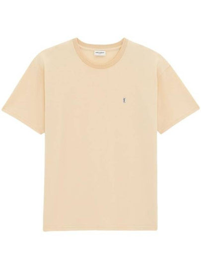 Embroidered Logo Short Sleeve T-Shirt Yellow - SAINT LAURENT - BALAAN 2