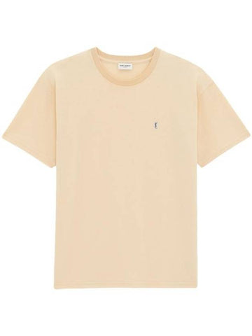 Embroidered Logo Short Sleeve T-Shirt Yellow - SAINT LAURENT - BALAAN 1