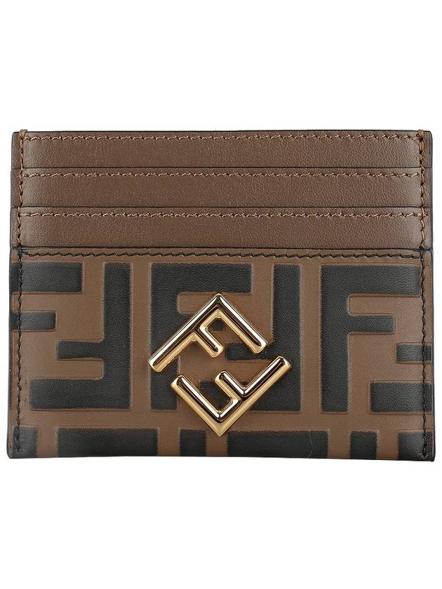 Logo Diamond Leather Card Wallet Brown - FENDI - BALAAN 3