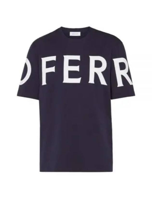 Big Logo Cotton Short Sleeve T-Shirt Navy - SALVATORE FERRAGAMO - BALAAN 2