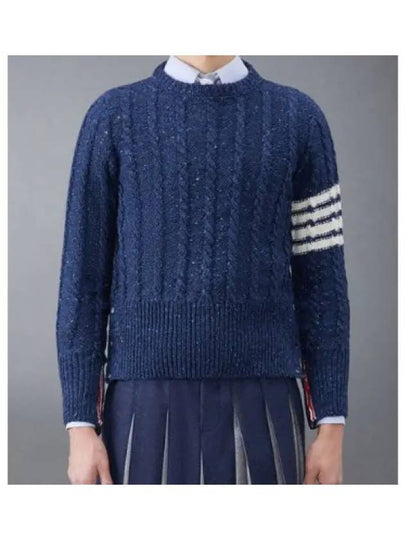 Donegal Twist Cable 4-Bar Classic Crewneck Knit Top Blue - THOM BROWNE - BALAAN 2