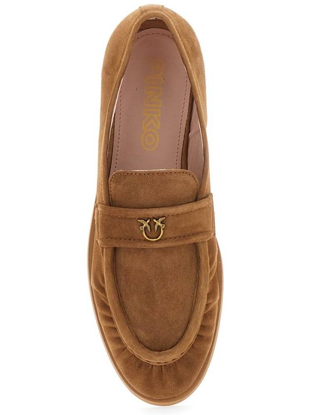 'Naty 02' Brown Loafers With Love Birds Diamond Cut Logo Plaque In Suede Woman - PINKO - BALAAN 4