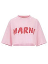 Logo Cotton Crop Short Sleeve T-Shirt Pink - MARNI - BALAAN 2