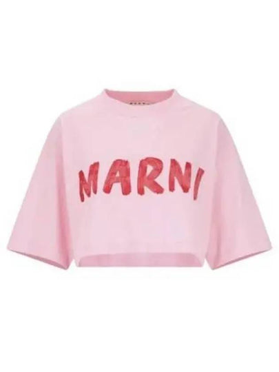 Logo Cotton Crop Short Sleeve T-Shirt Pink - MARNI - BALAAN 2