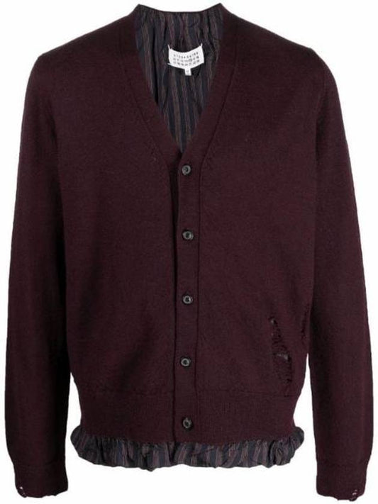 V-neck Stitched Logo Wool Cardigan Red - MAISON MARGIELA - BALAAN 1