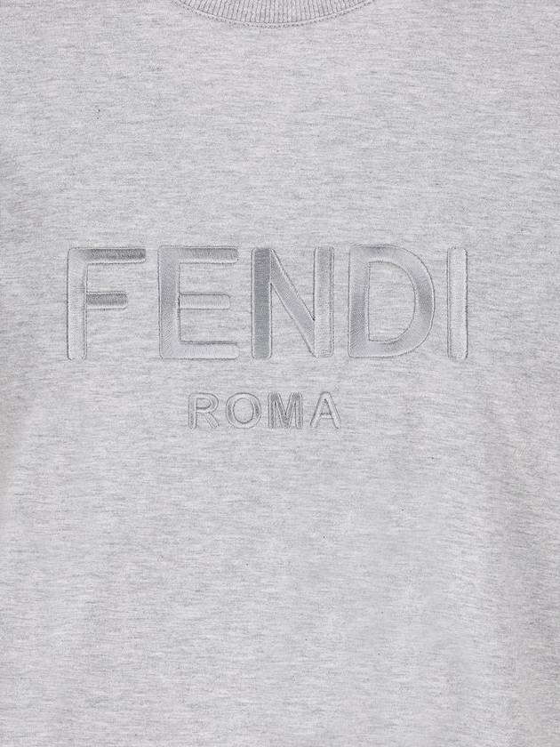 Lettering Embroidered Short Sleeve Cotton T-Shirt Grey - FENDI - BALAAN 4