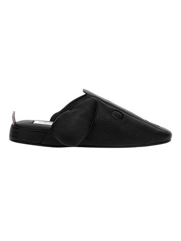 Men's Hector Leather Flat Slippers Black - THOM BROWNE - BALAAN 1