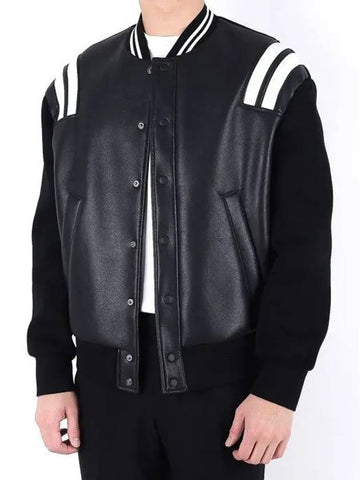 Leather neoprene stadium zip up jacket 324C - NEIL BARRETT - BALAAN 1