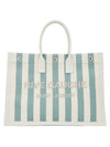 Rive Gauche Striped Logo Canvas Tote Bag Water Green - SAINT LAURENT - BALAAN 1