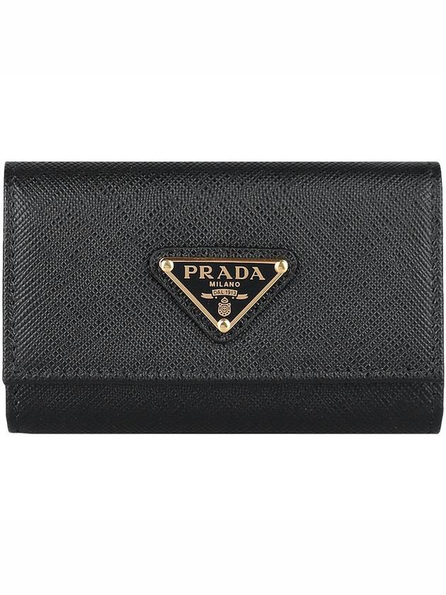 Saffiano Triangle Logo Key Holder Black - PRADA - BALAAN 2