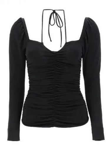 Halterneck ruched long sleeve top - GANNI - BALAAN 1