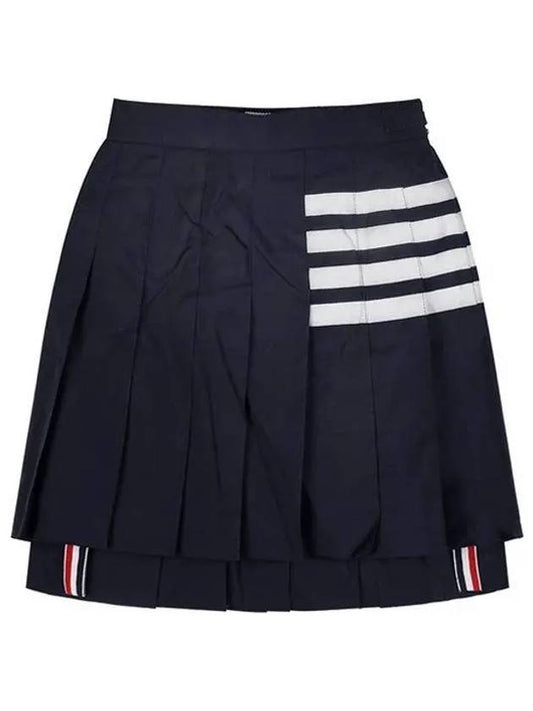 4 Bar Plain Weave Mini Pleated Skirt Navy - THOM BROWNE - BALAAN 2