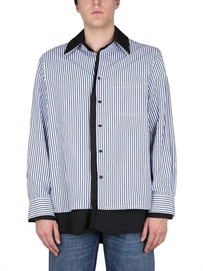 Cotton Linen Stripe Double Long Sleeve Shirt Blue - BOTTEGA VENETA - BALAAN 2