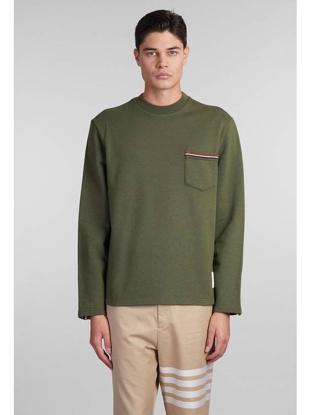 Crew neck long sleeve t shirt olive green - THOM BROWNE - BALAAN 2