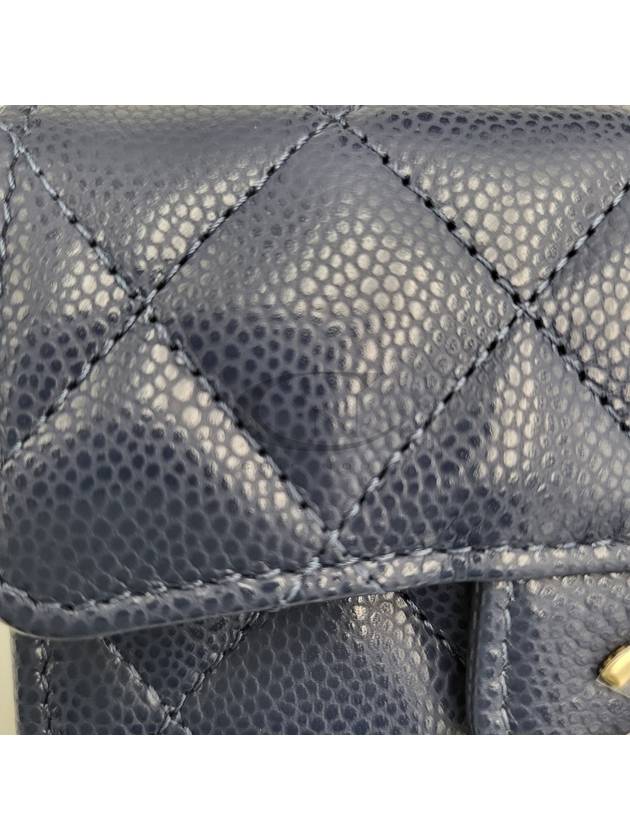 Gold Classic Grained Shiny Calfskin Card Holder Navy - CHANEL - BALAAN 11