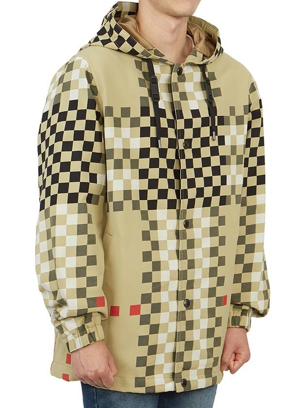 Men's Pixel Check Nylon Hooded Jacket Archive Beige - BURBERRY - BALAAN 5