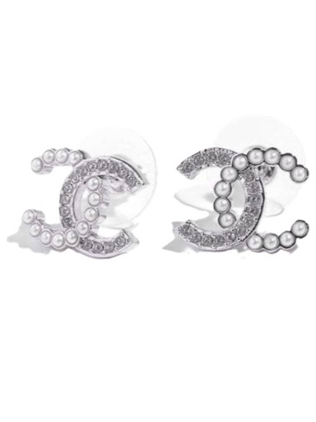 CC Logo Pearl Crystal Earrings Silver - CHANEL - BALAAN 5