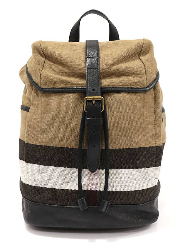 39553981 House Check Canvas Black Leather Trim Drifton Backpack - BURBERRY - BALAAN 1