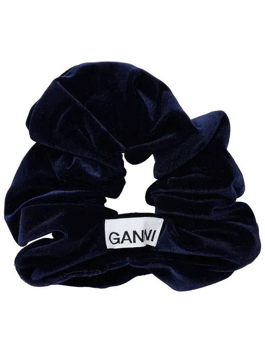 Logo Velor Scrunchie Hair Accessory Navy - GANNI - BALAAN 2