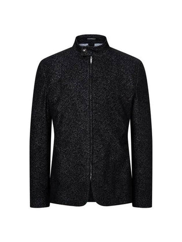 Men s Velor Textured High Neck Jacket Dark Navy - EMPORIO ARMANI - BALAAN 1