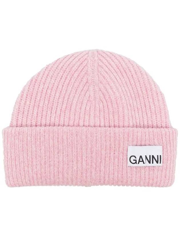 Rib Knit Wool Beanie Light Pink - GANNI - BALAAN 3