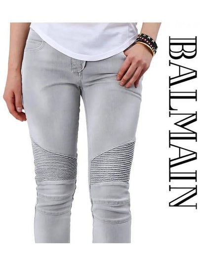 Women’s Biker Skinny Jeans Gray - BALMAIN - BALAAN 2