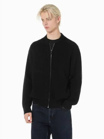 JEANS Men s Chunky Texture Knit Bomber Jacket Black J326198BEH - CALVIN KLEIN - BALAAN 1