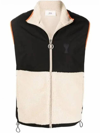 De Coeur Sherpa Hairy Fleece Nylon Canvas Vest Black White - AMI - BALAAN 2