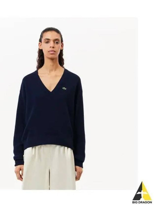 Women s Rings V neck Sweater Navy - LACOSTE - BALAAN 1