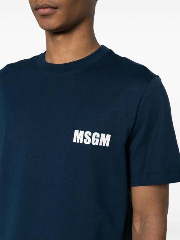 Logo Print Cotton Short Sleeve T-Shirt Navy - MSGM - BALAAN 6