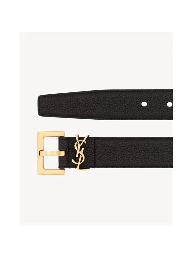 Men's Monogram Grain Leather Belt Gold - SAINT LAURENT - BALAAN 3