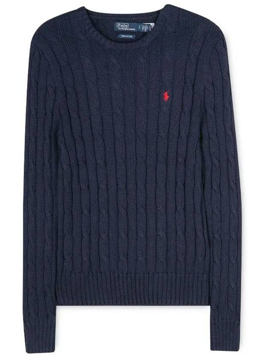 Embroidered Pony Logo Cable Knit Top Navy - POLO RALPH LAUREN - BALAAN.