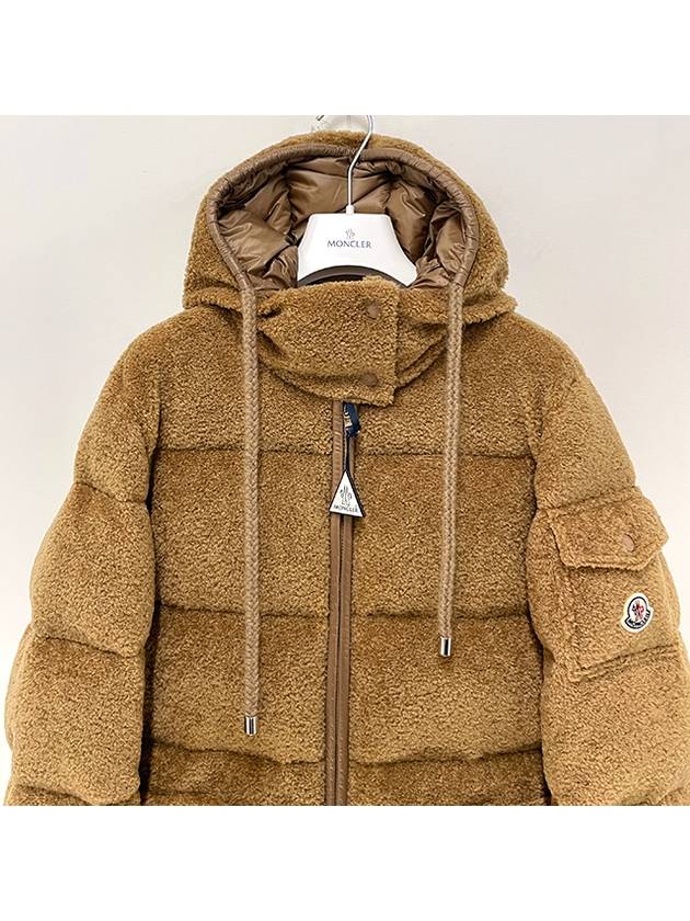 Women s Logo Patch BELCASTEL Teddy Long Down Padded Jacket Camel Beige 1C00016 89AOF 26C - MONCLER - BALAAN 3